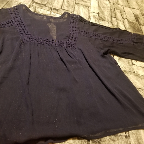 Daniel Rainn Top Womens Size Large Blue Boho Blouse Crochet - Picture 7 of 8